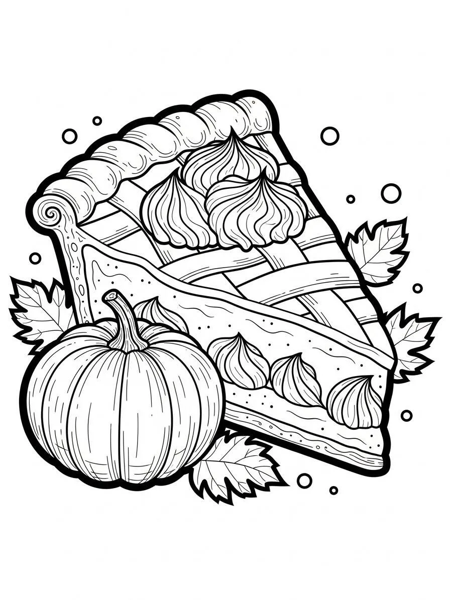 Desenho de Ação de Graças com Torta de Abóbora para Colorir