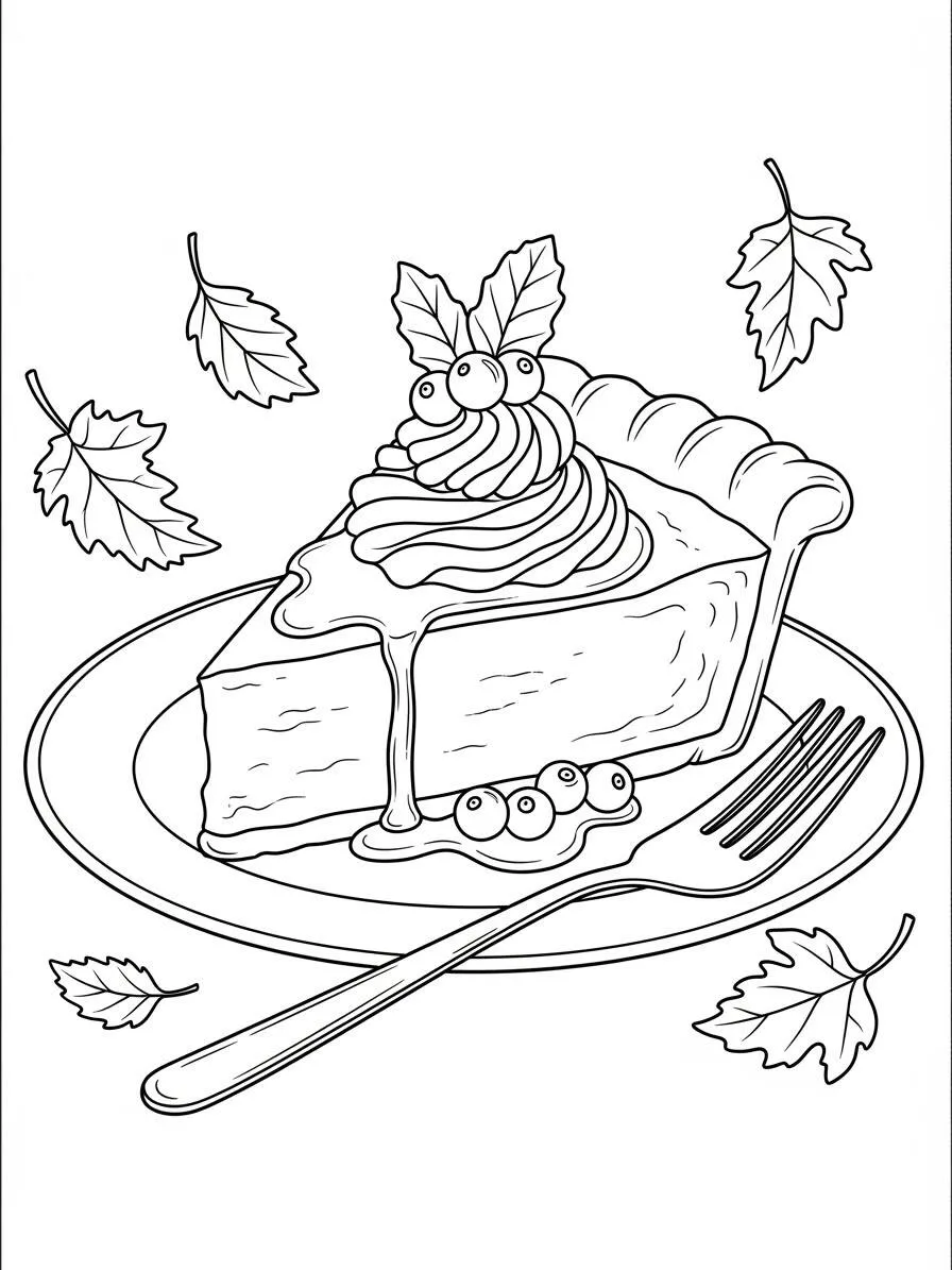 Desenho de Ação de Graças com Torta de Abóbora para Colorir