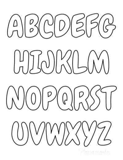 Completa el estilo divertido del alfabeto de la A a la Z para imprimir y colorear.