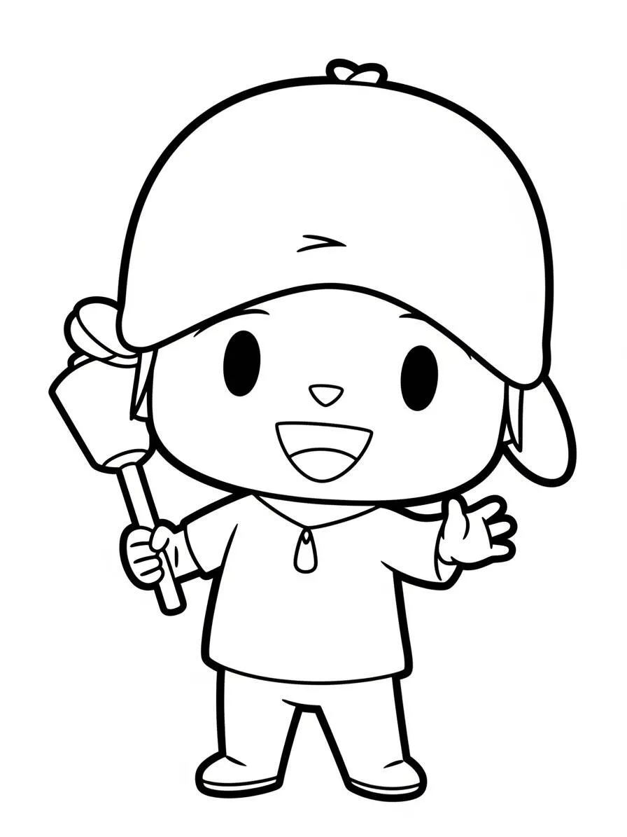 Dibujo para colorear de Pocoyó con palo