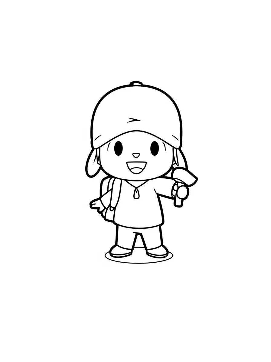 Dibujo de Pocoyó con mochila y juguetes para colorear