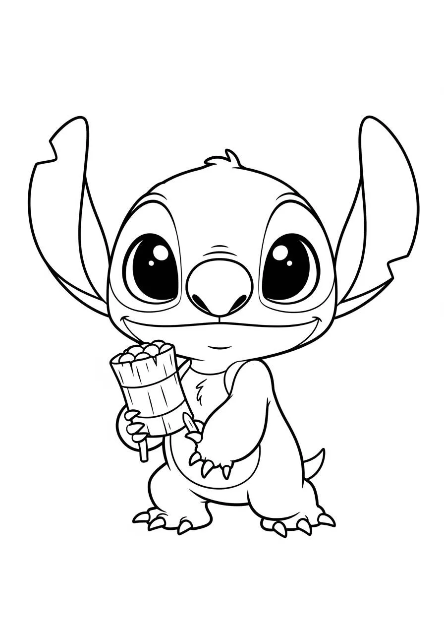 Desenho de Stitch segurando um lanterna para Colorir