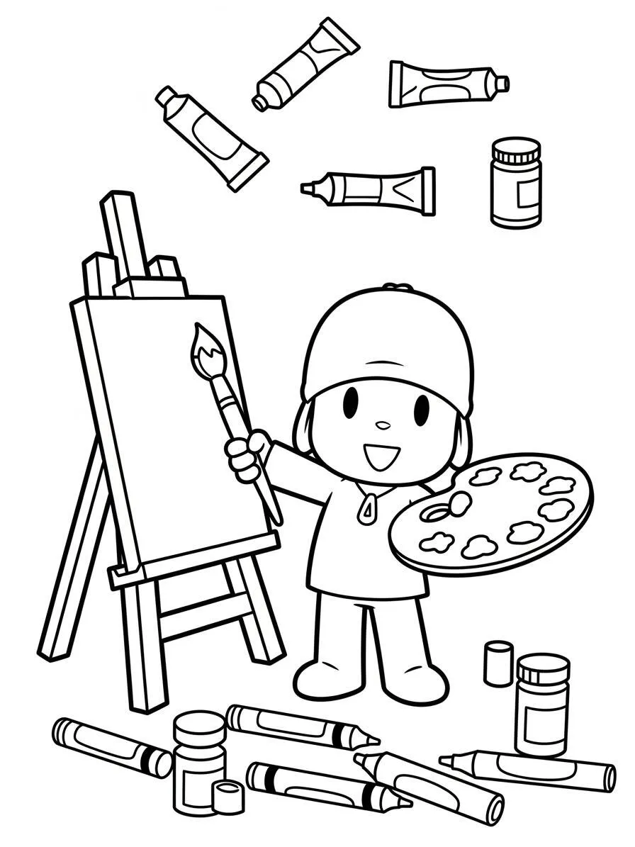 Pocoyó pintando con pinturas para colorear