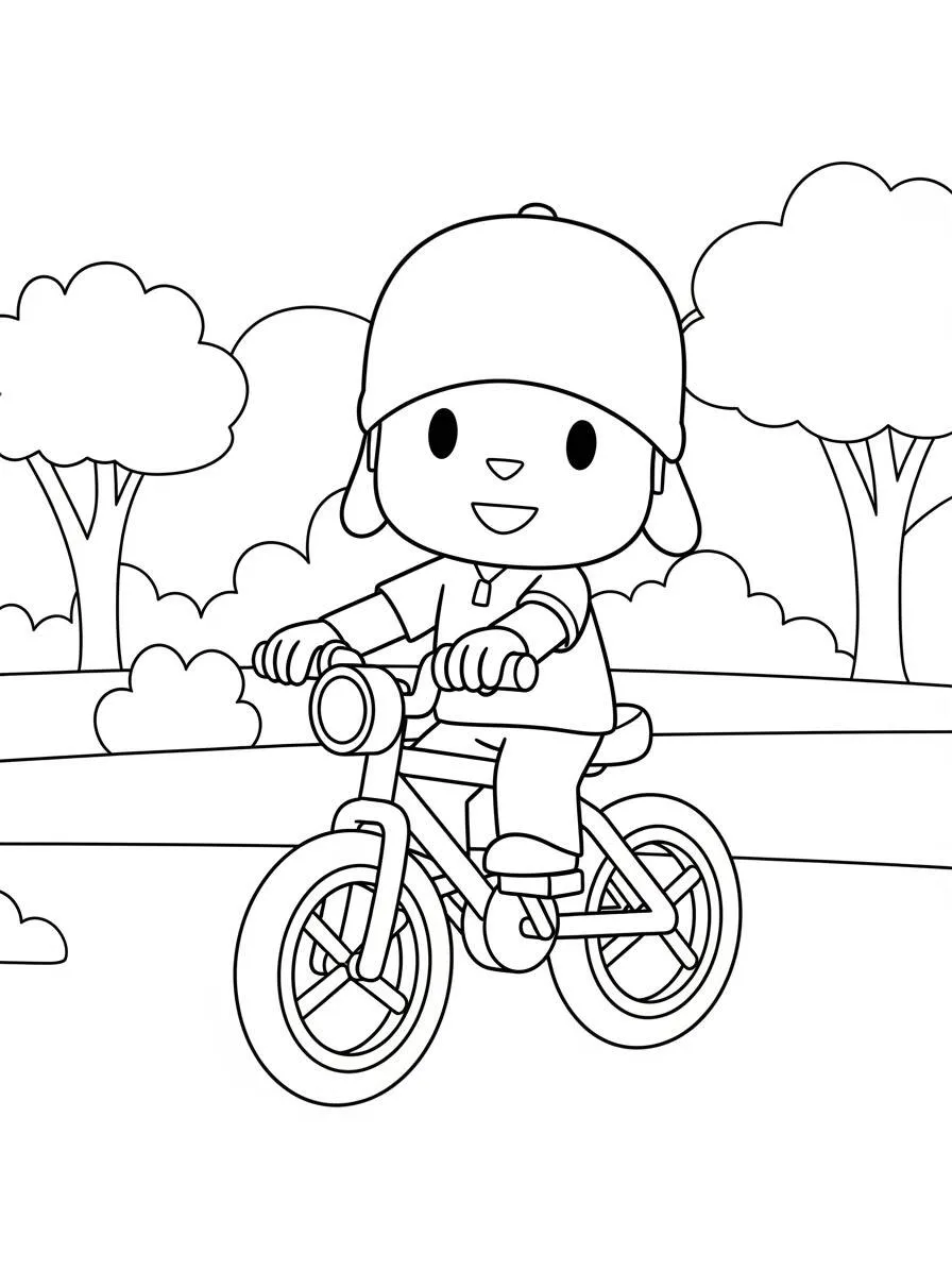 Pocoyó montando en bicicleta para colorear