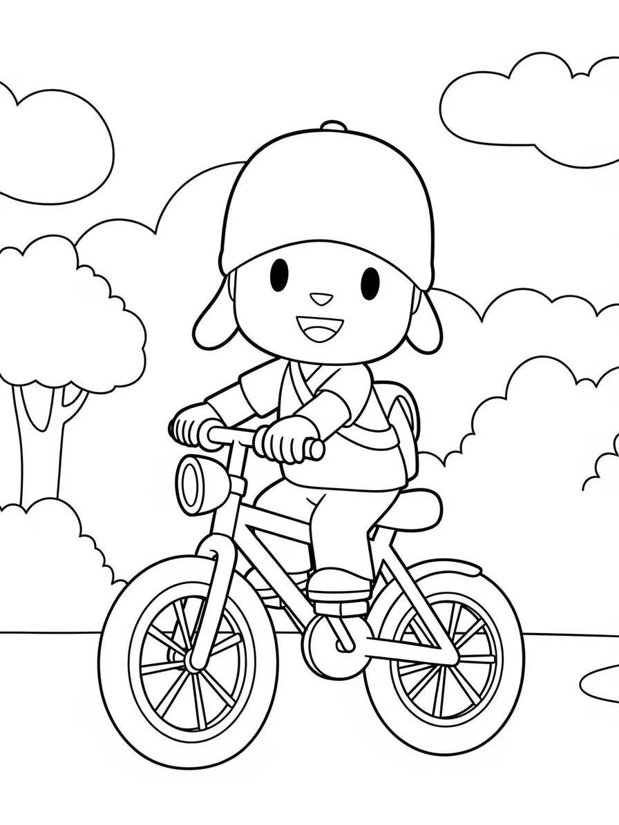 Pocoyó montando en bicicleta para colorear