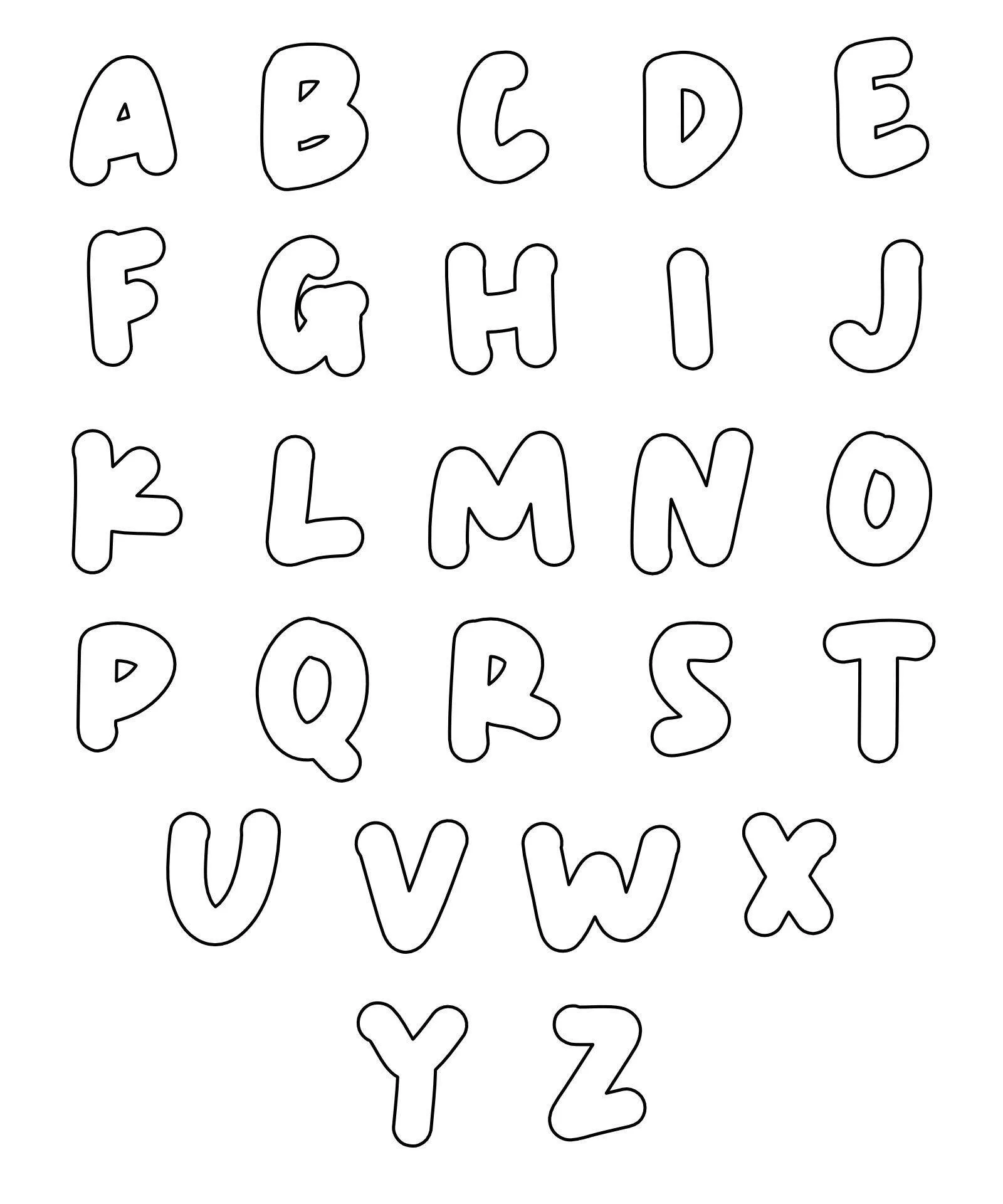 Completa el estilo divertido del alfabeto de la A a la Z para imprimir y colorear.