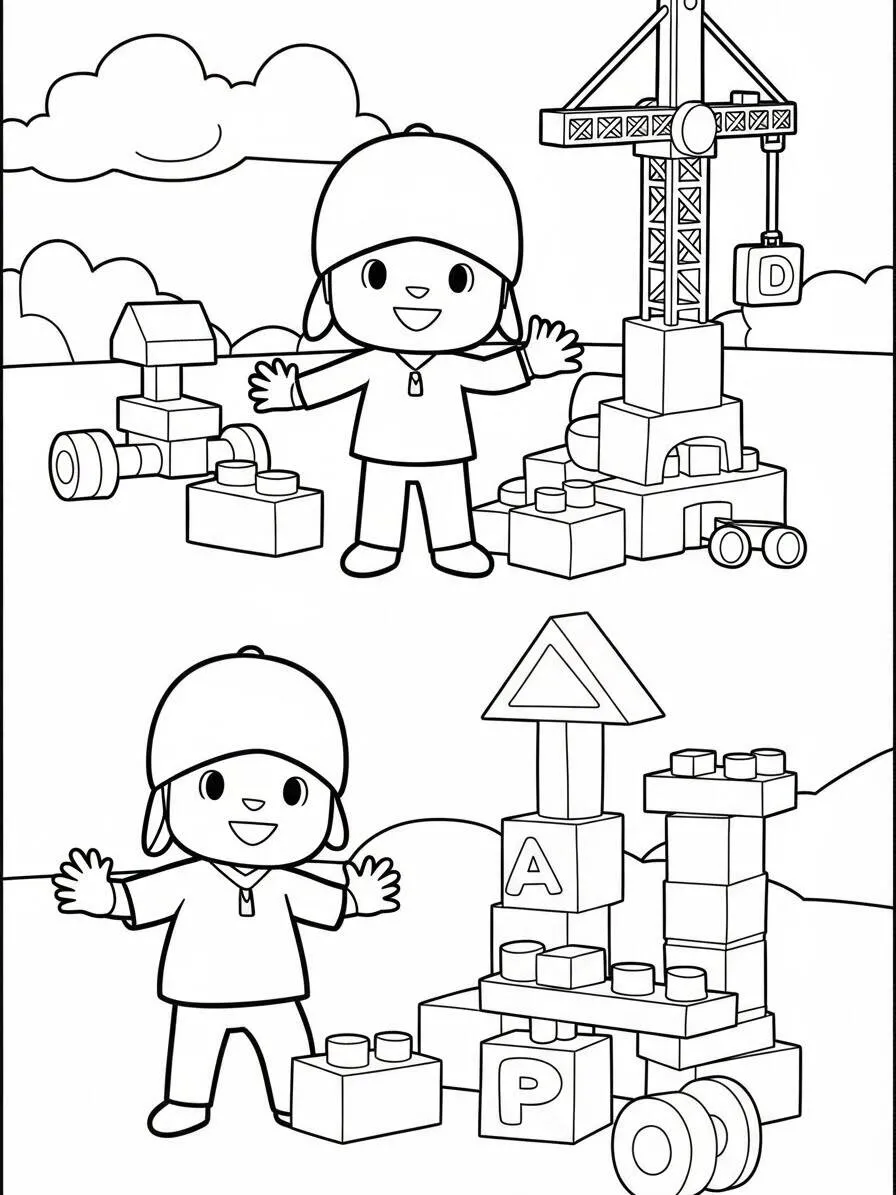 Pocoyó Jugando con Bloques Dibujo para colorear