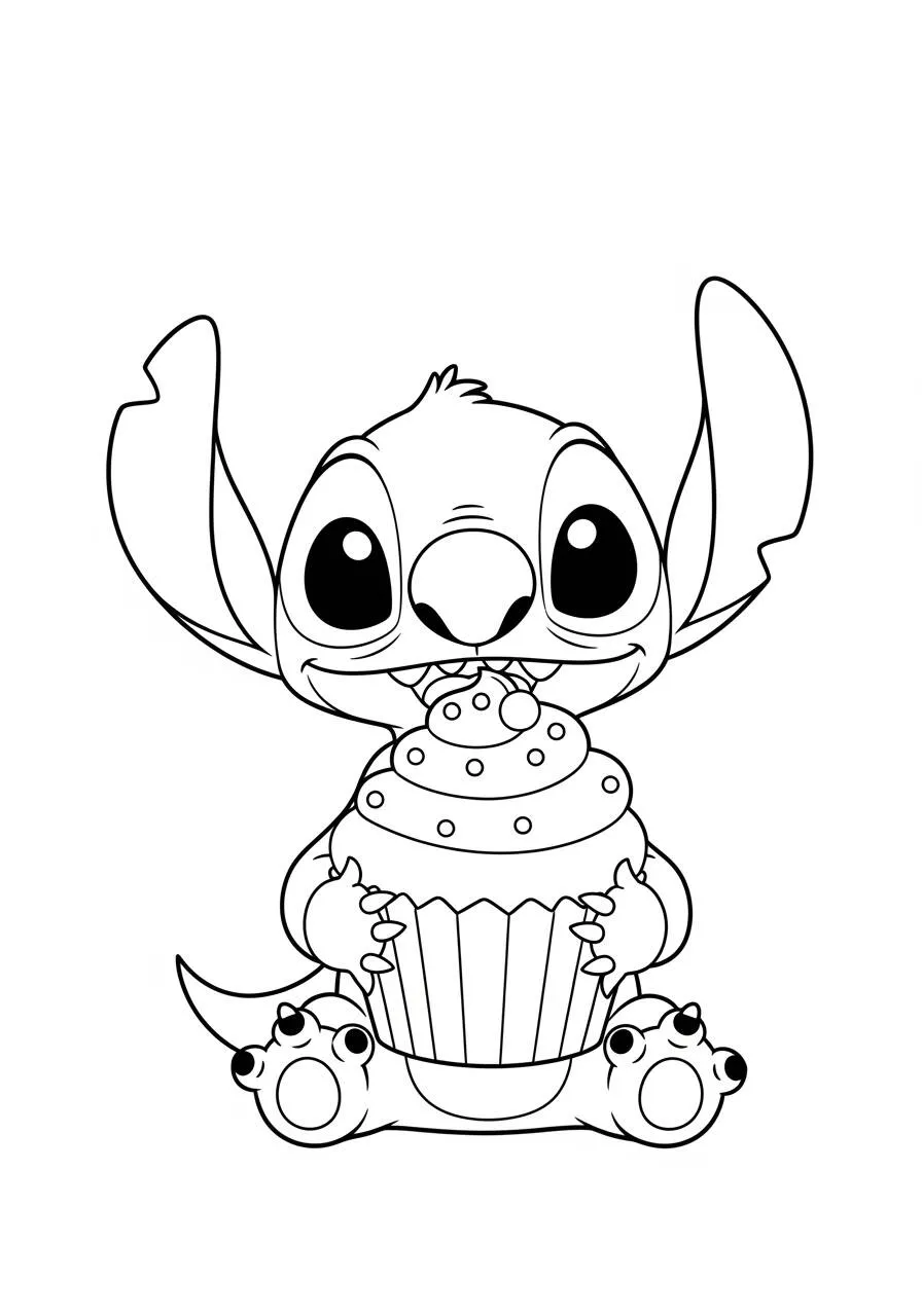 Desenho de Stitch Agradecendo com Cornucópia para Colorir