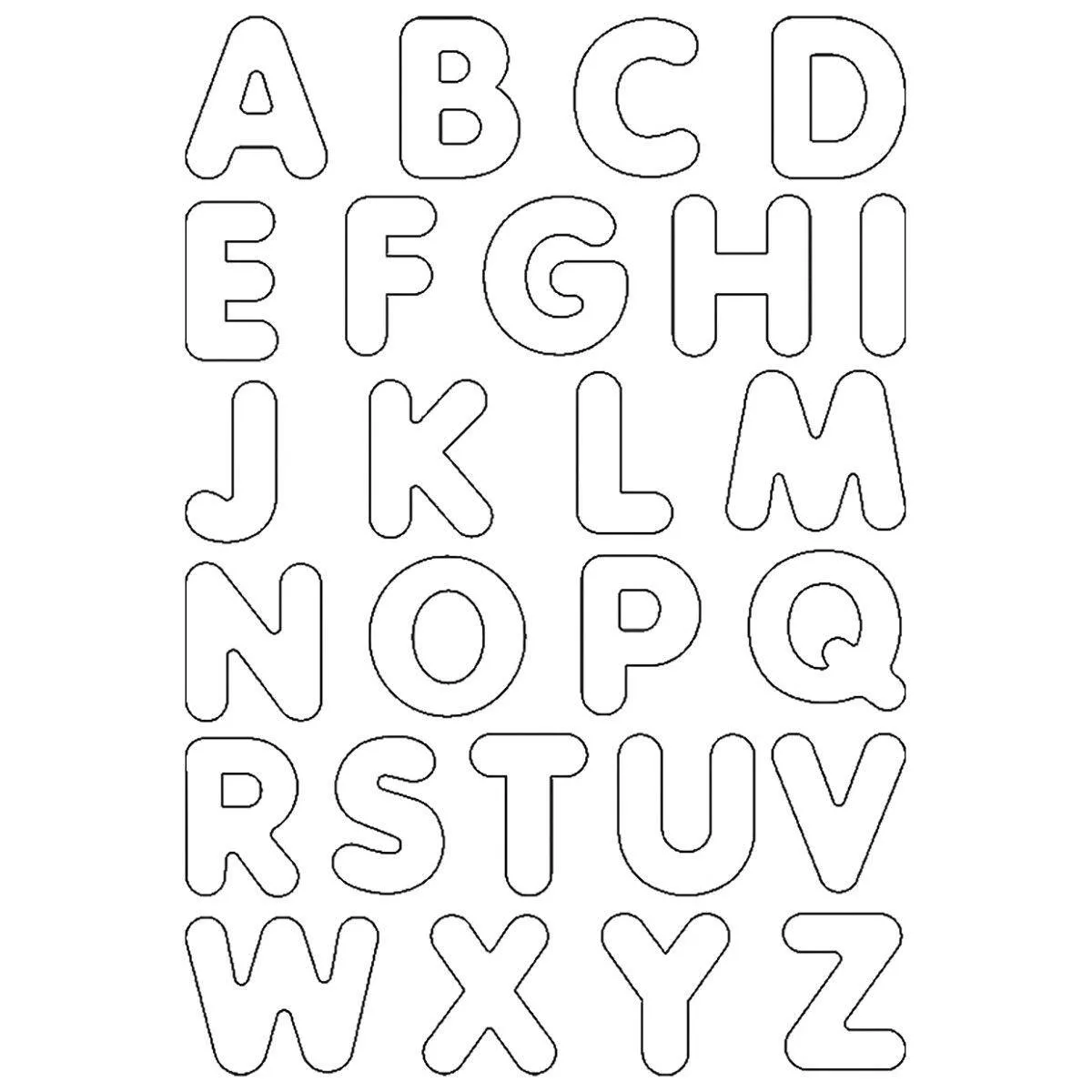 Alfabeto completo en letras grandes de la A a la Z para imprimir y colorear