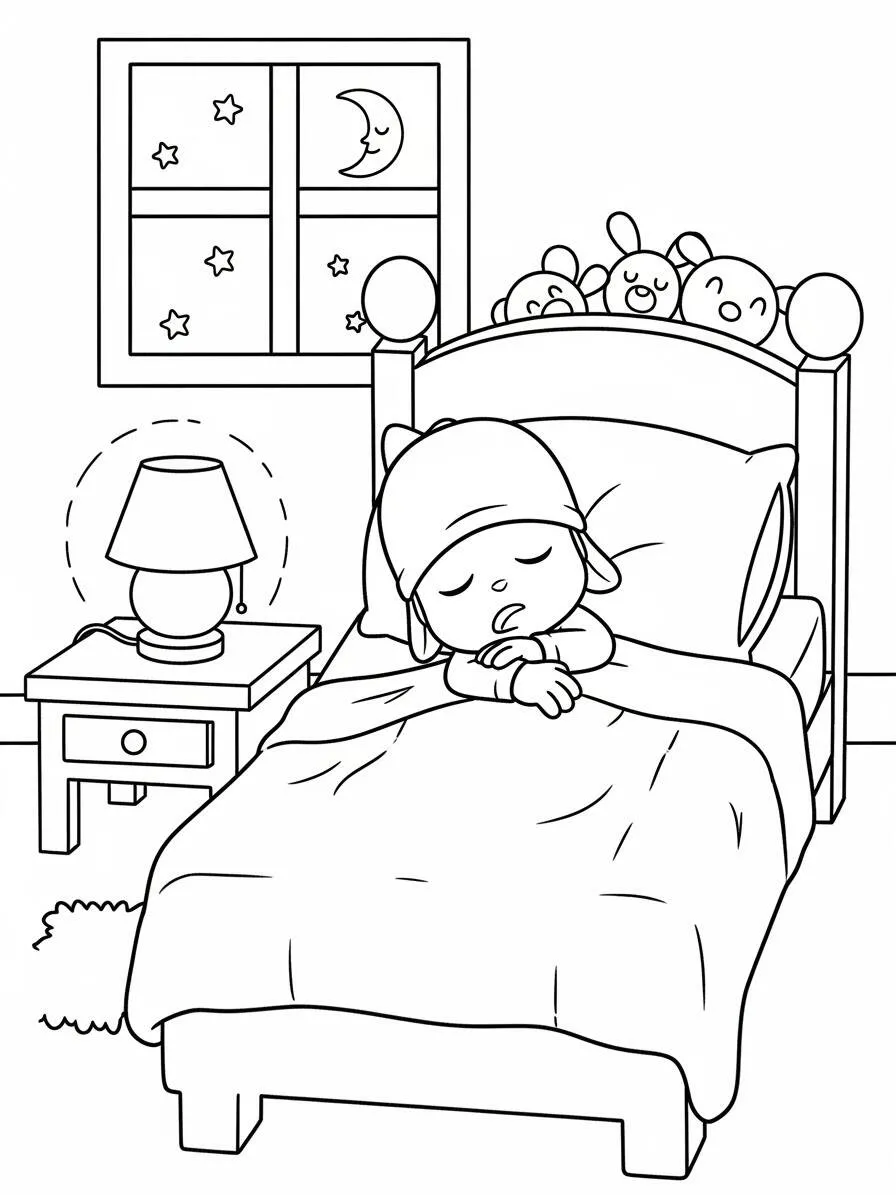 Dibujo de Pocoyó Durmiendo con sus Amigos para colorear