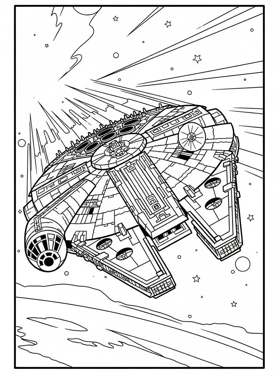 Dibujo para colorear del Halcón Milenario de guerra de las galaxias