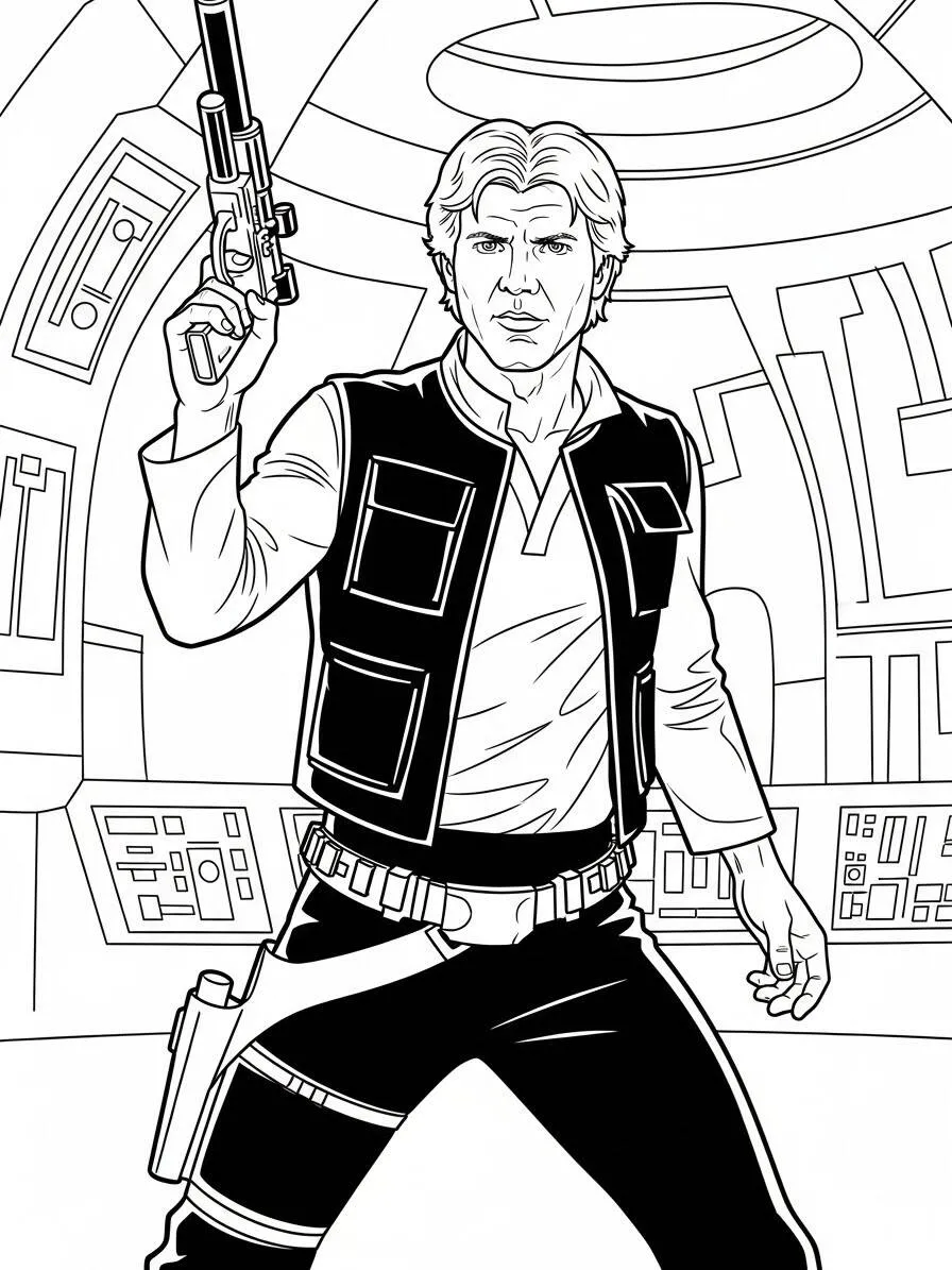 guerra de las galaxias Han Solo con Blaster Página para colorear