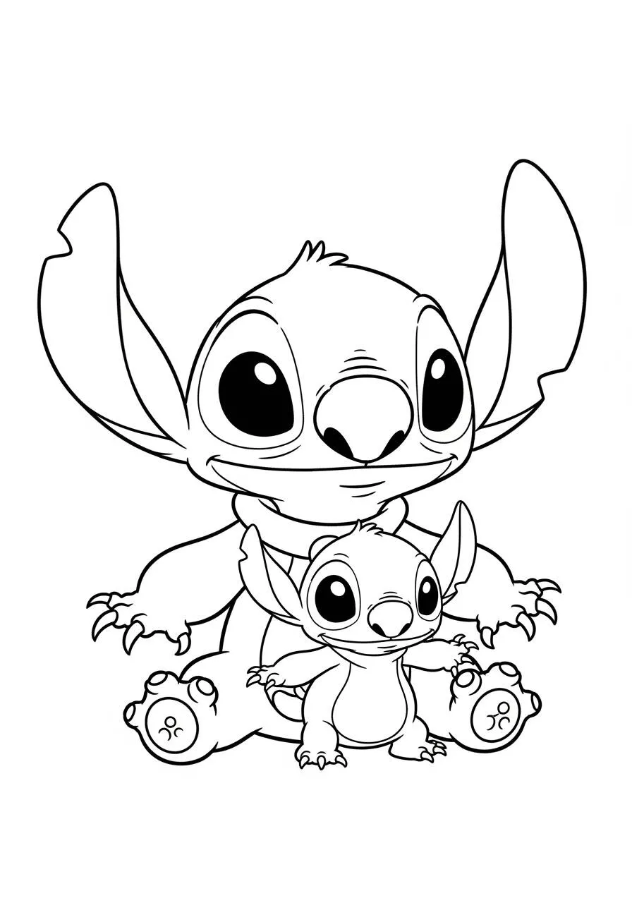 Desenho de Stitch e seu Filhote para Colorir