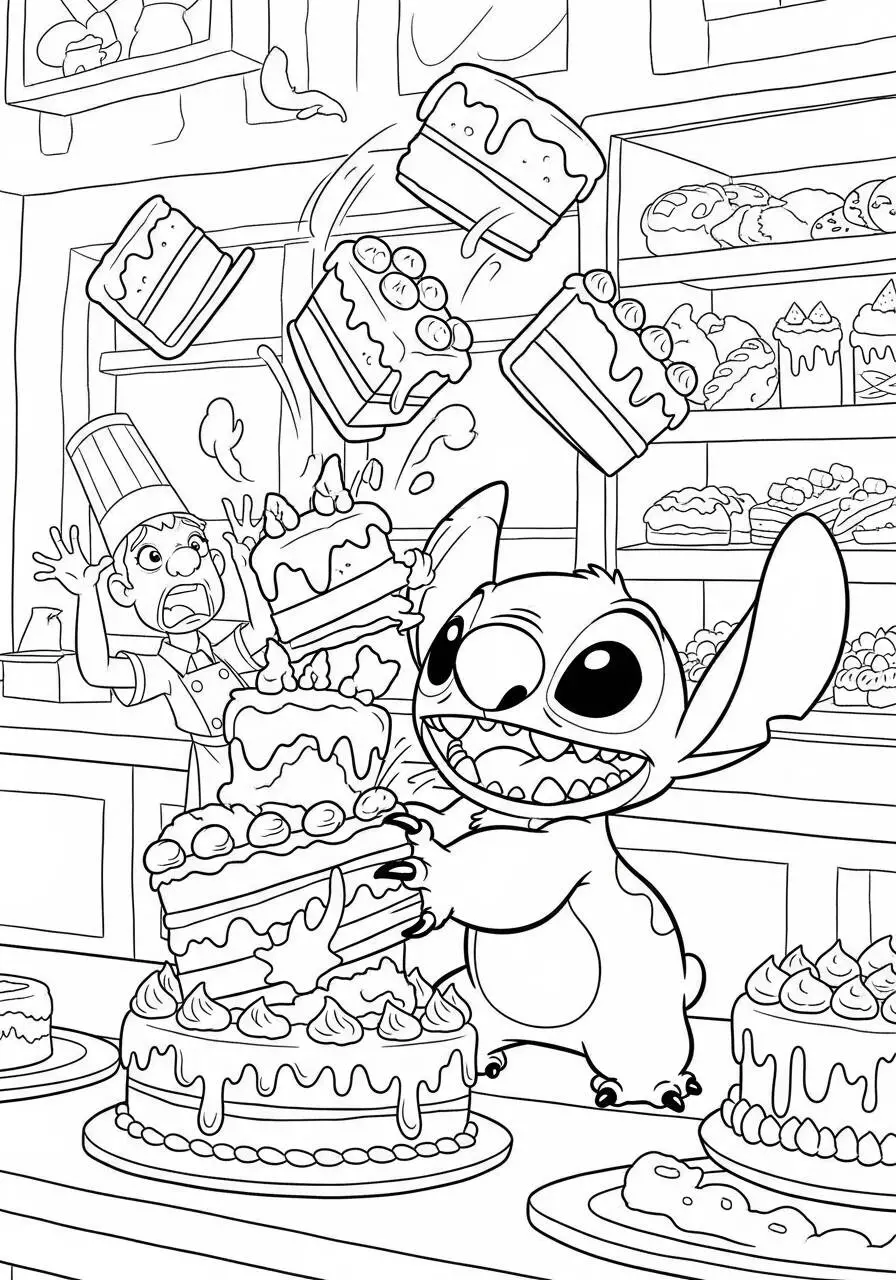 Dibujo para colorear de Puntada divirtiéndose con pasteles