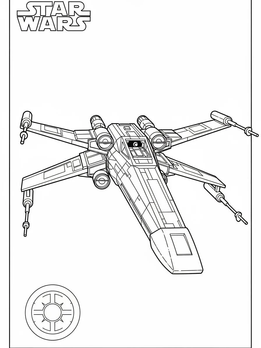 Página para colorear de guerra de las galaxias X Wing