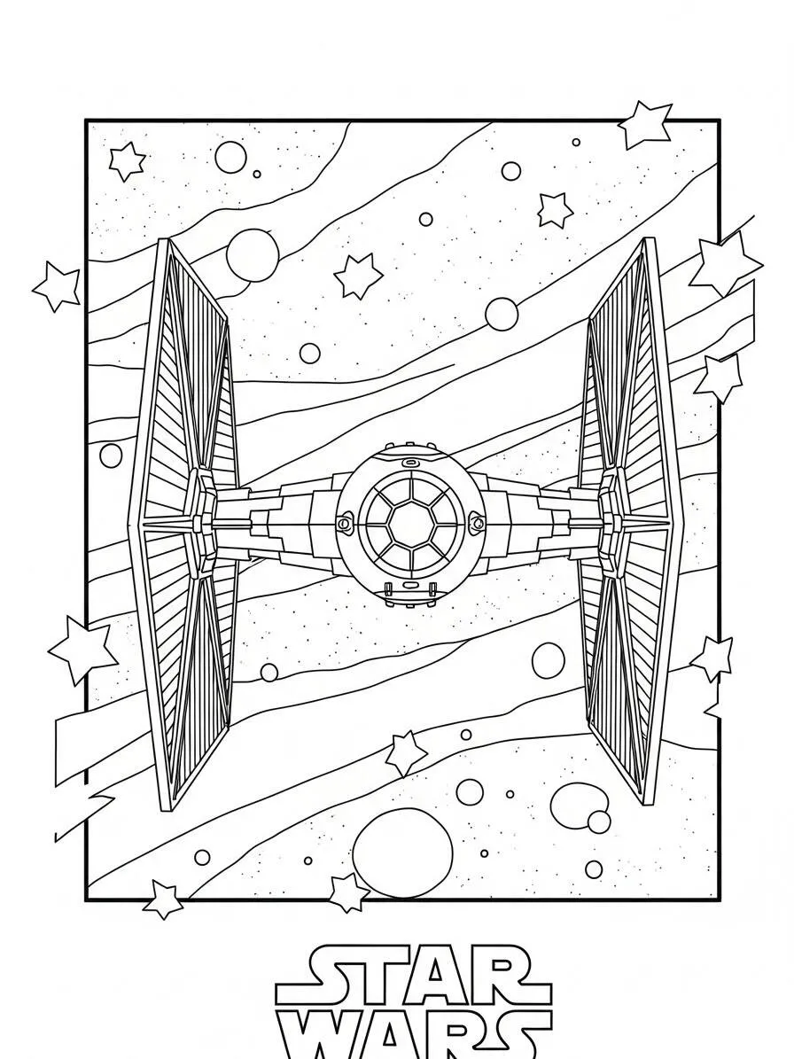 Dibujo para colorear del caza TIE de guerra de las galaxias