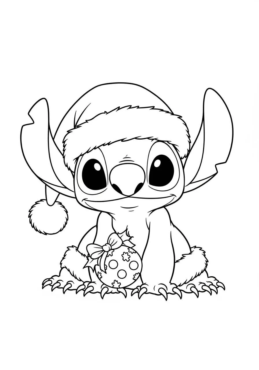 Dibujo de Punto con Gorro Navideño y Bola Navideña para Colorear