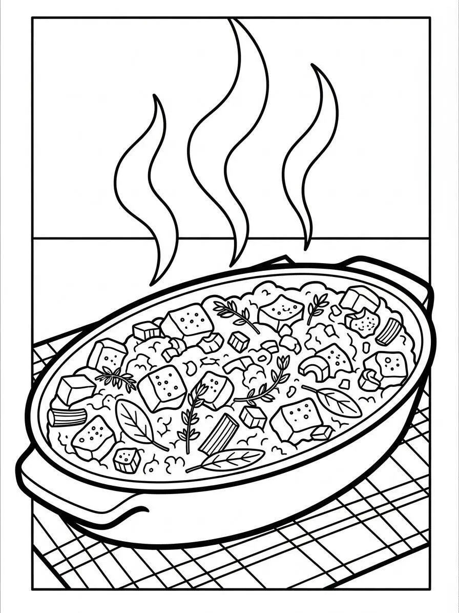 Dibujo de Acción de Gracias con Plato Típico para Colorear