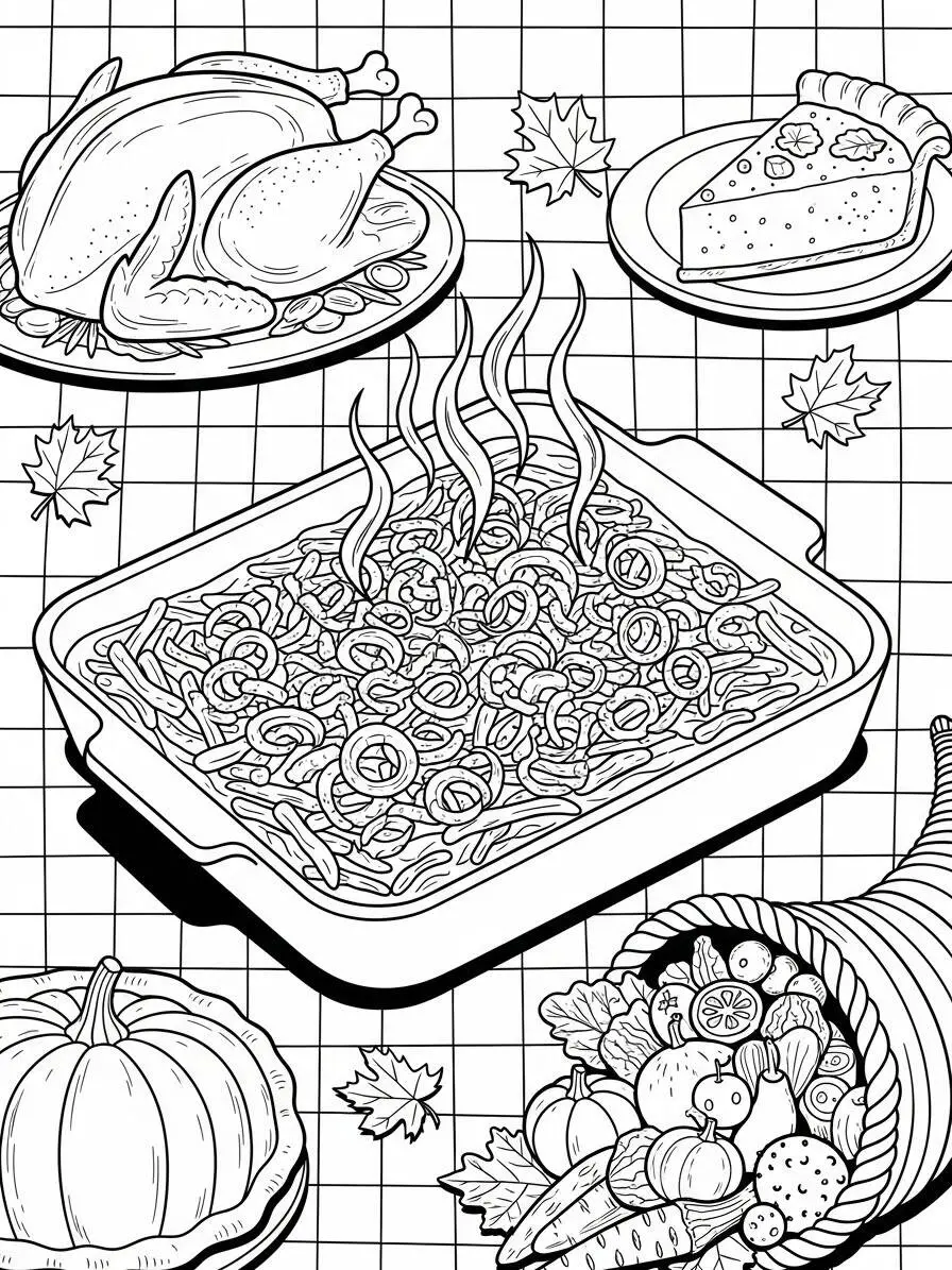 Dibujo de Acción de Gracias con Platos Típicos para Colorear