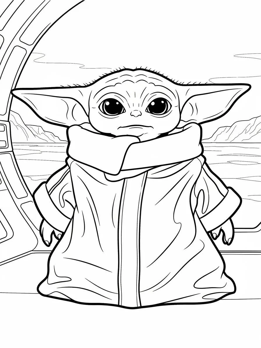 Página para colorear de guerra de las galaxias Grogu