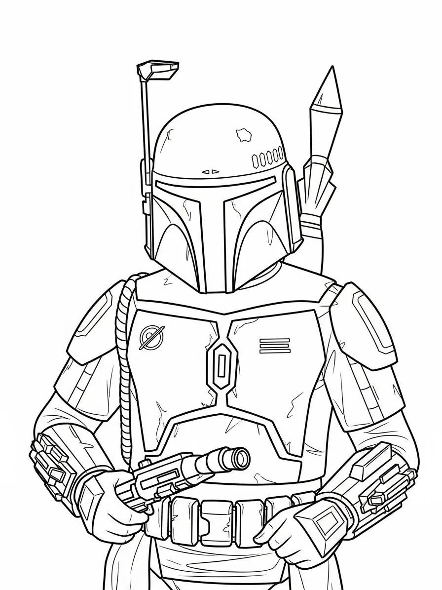 Página para colorear de Boba Fett de guerra de las galaxias