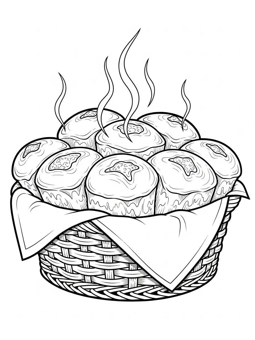 Dibujo para colorear de Acción de Gracias con bollos cruzados calientes
