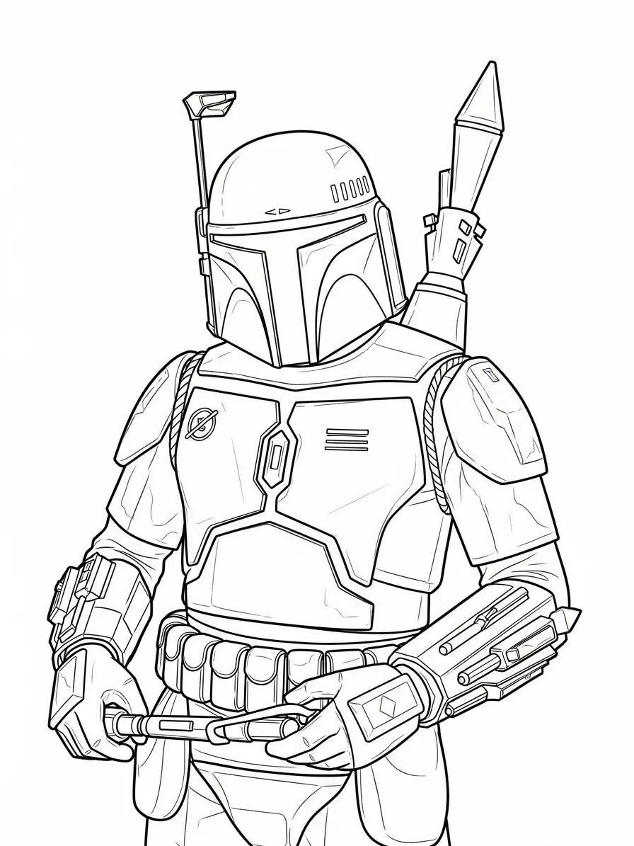Página para colorear de Boba Fett de guerra de las galaxias