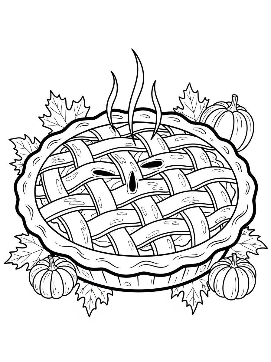 Dibujo para colorear de Acción de Gracias con pastel de calabaza