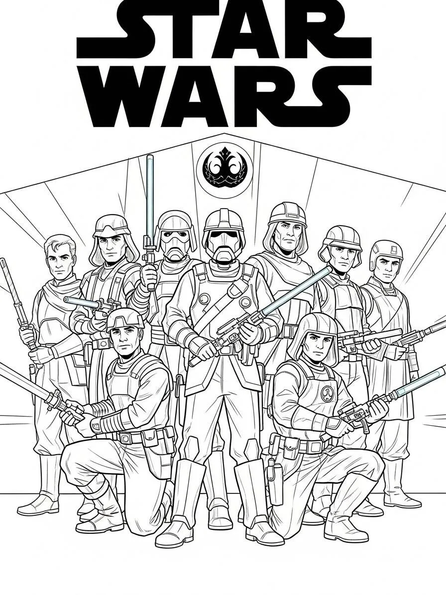 Página para colorear de guerra de las galaxias con soldados imperiales
