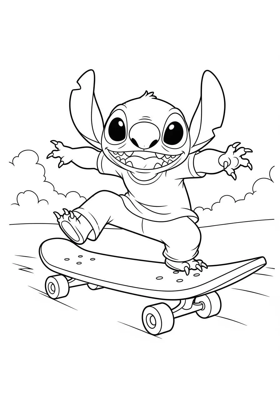 Desenho de Stitch Patinando para Colorir