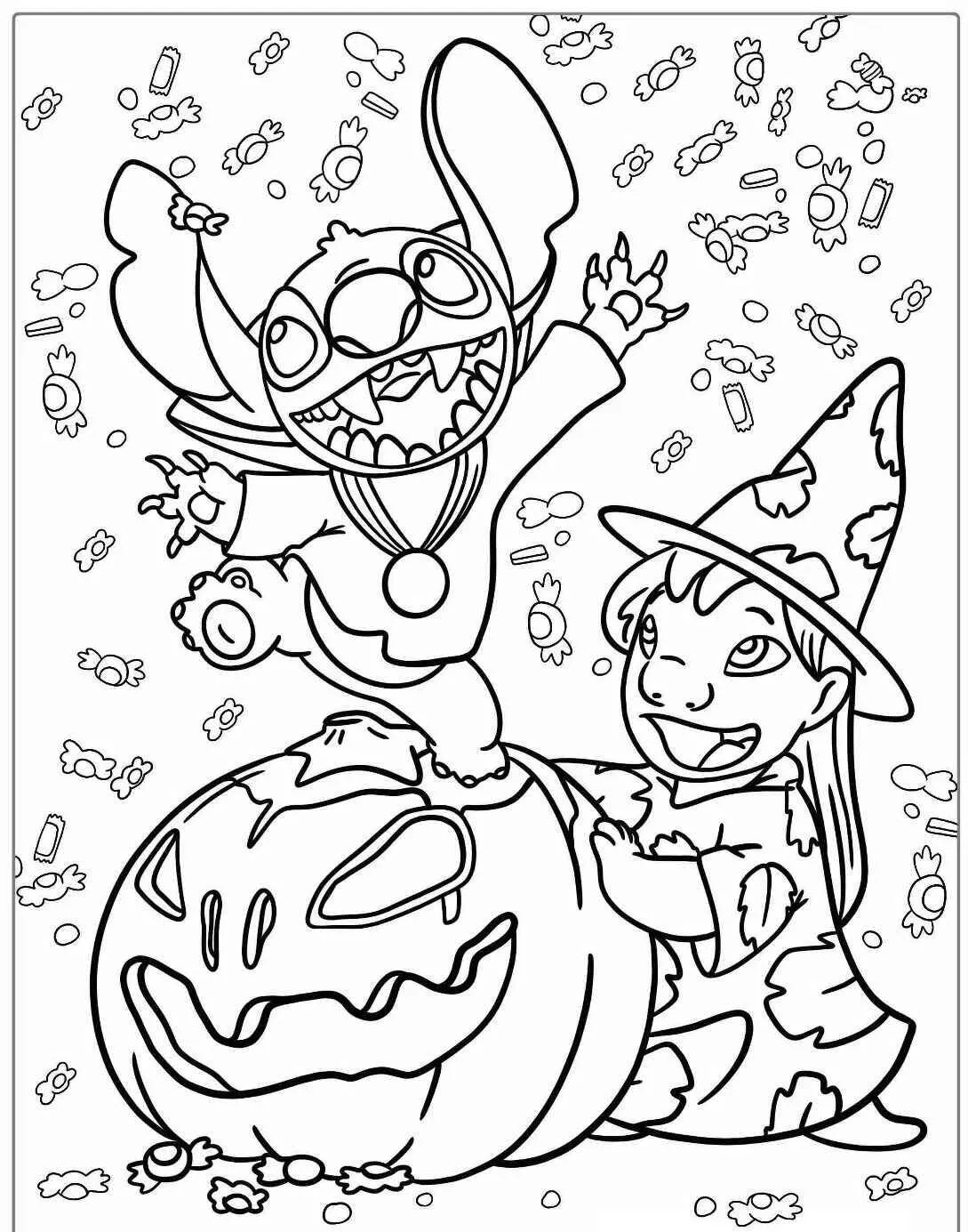 Desenho de Stitch e Lilo Fantasiados para Colorir