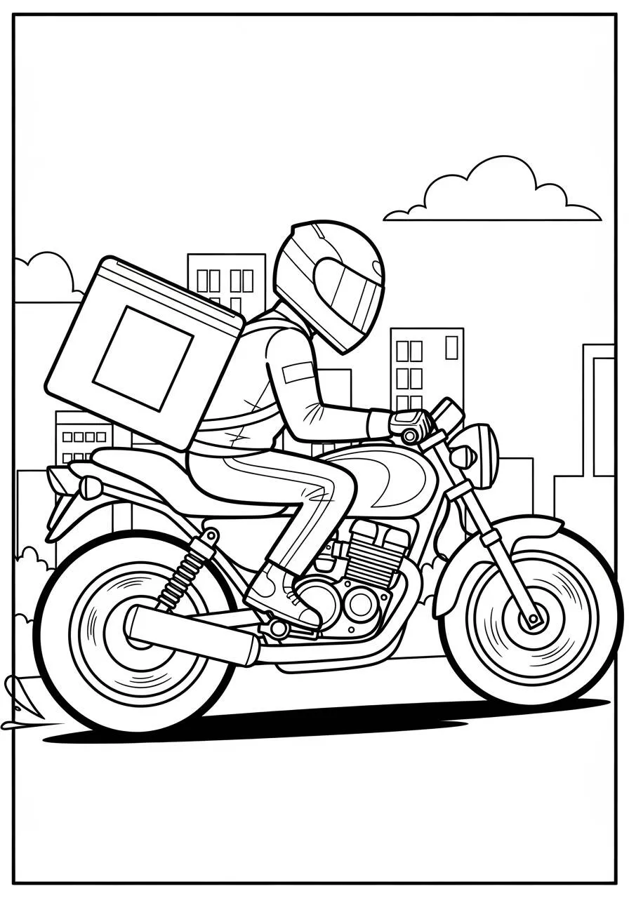 Coloriage Livreur de moto avec casque