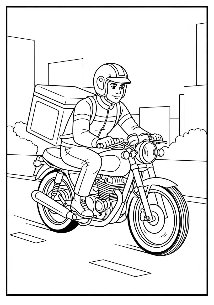 Coloriage Moto de livraison en action