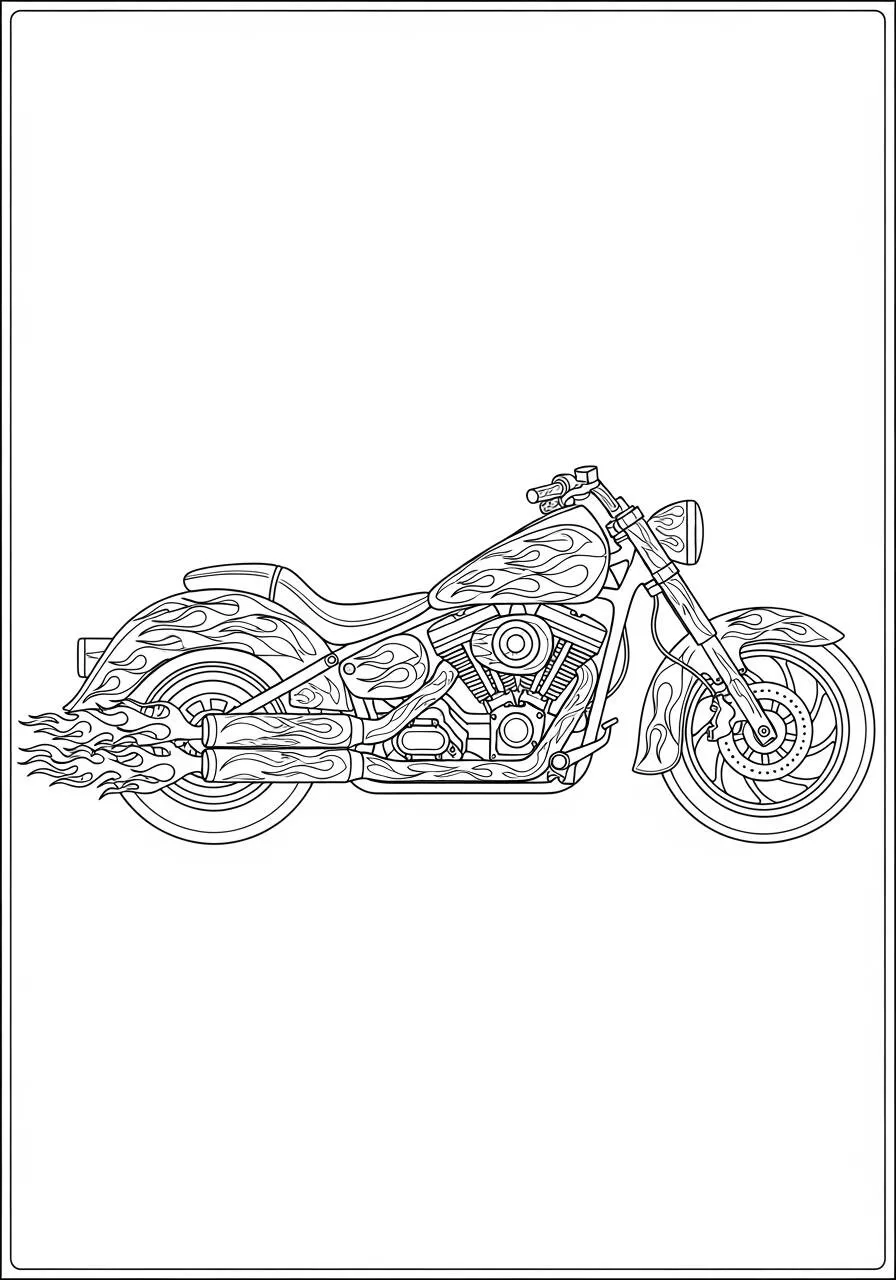 Coloriage de moto personnalisée avec des flammes