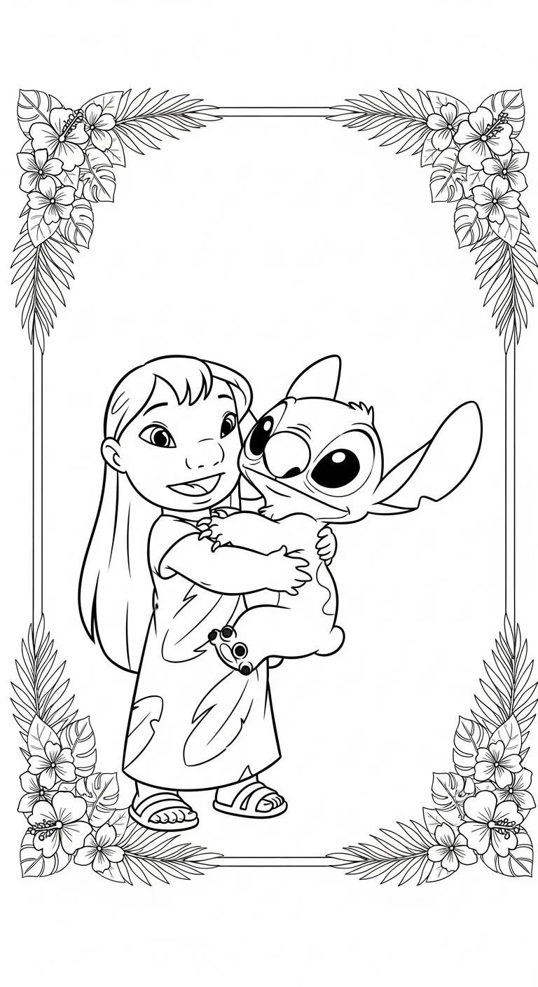 Desenho de Lilo e Stitch Abraçados para Colorir