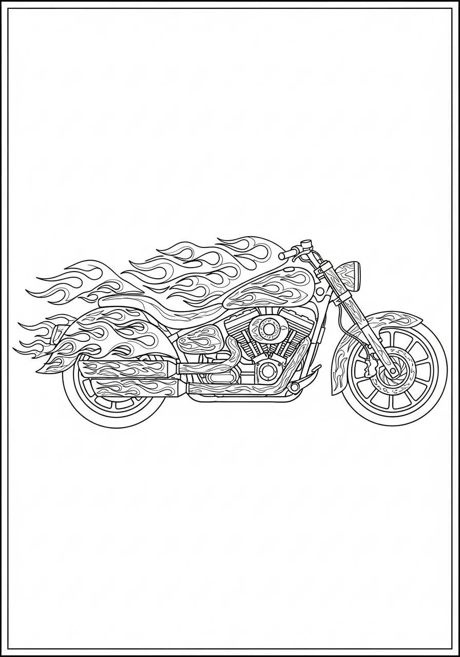 Coloriage de moto personnalisée avec des flammes