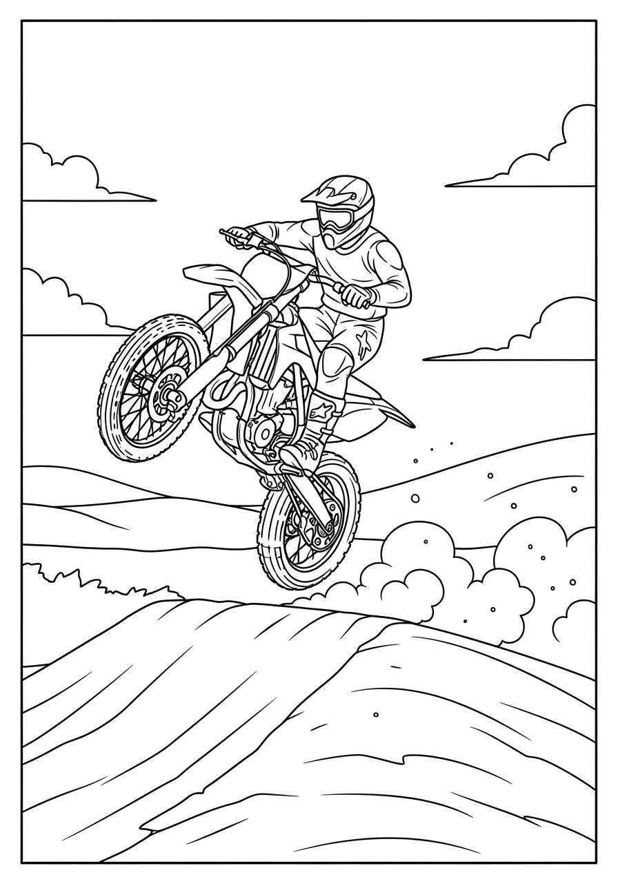 Coloriage de moto cross en saut