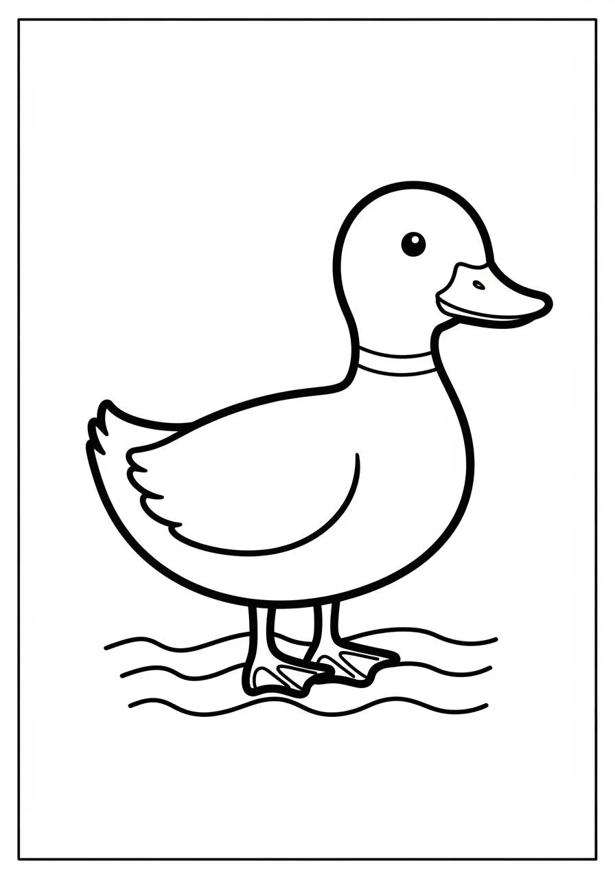 Ausmalbild: Ente steht im Wasser