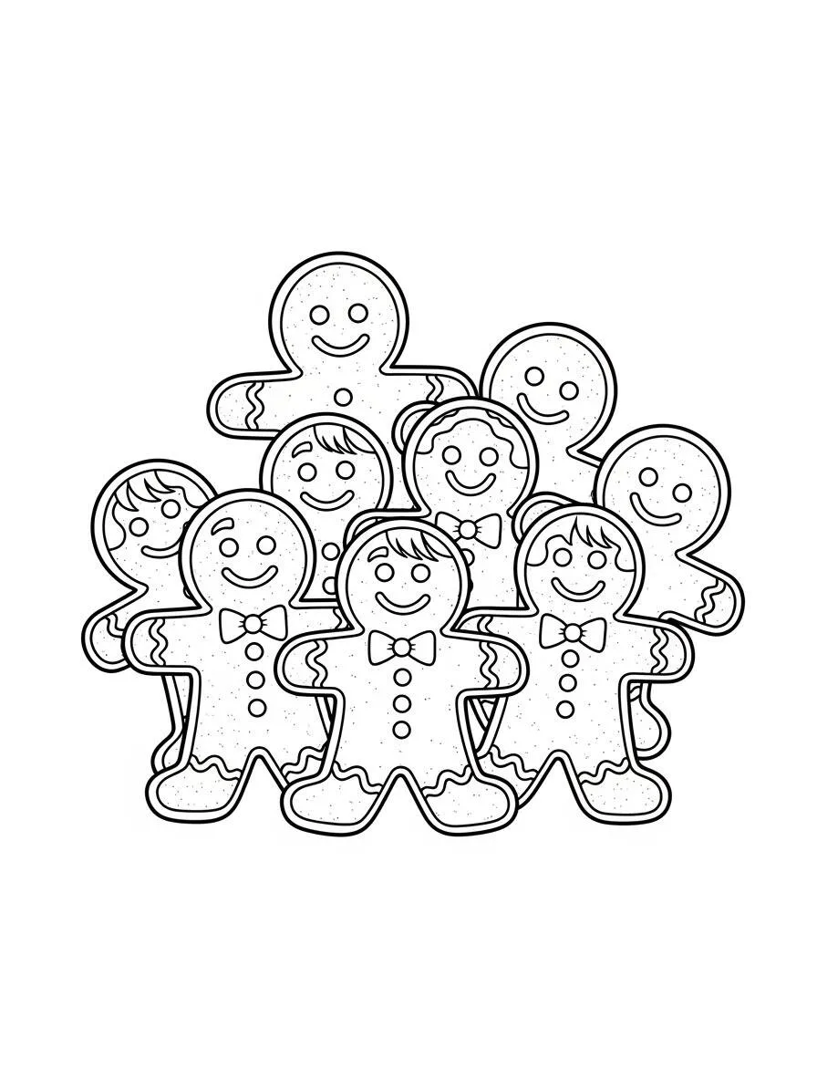 Coloriage Bonhomme en pain d'épice (Cookie) en groupe