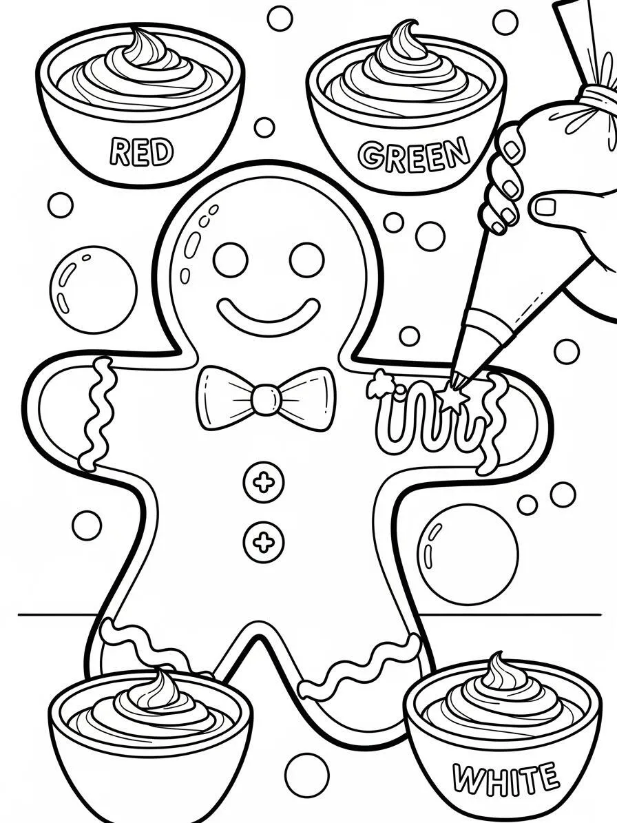 Bonhomme en pain d'épice (Cookie) Dessin Décorer avec un glaçage coloré à colorier