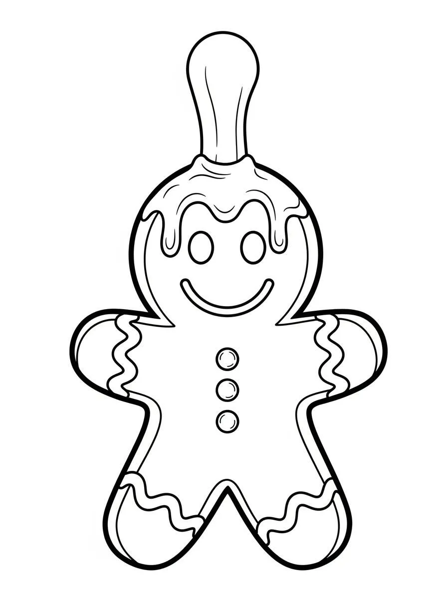 Coloriage Bonhomme en pain d'épice (Cookie) décoré de chocolat