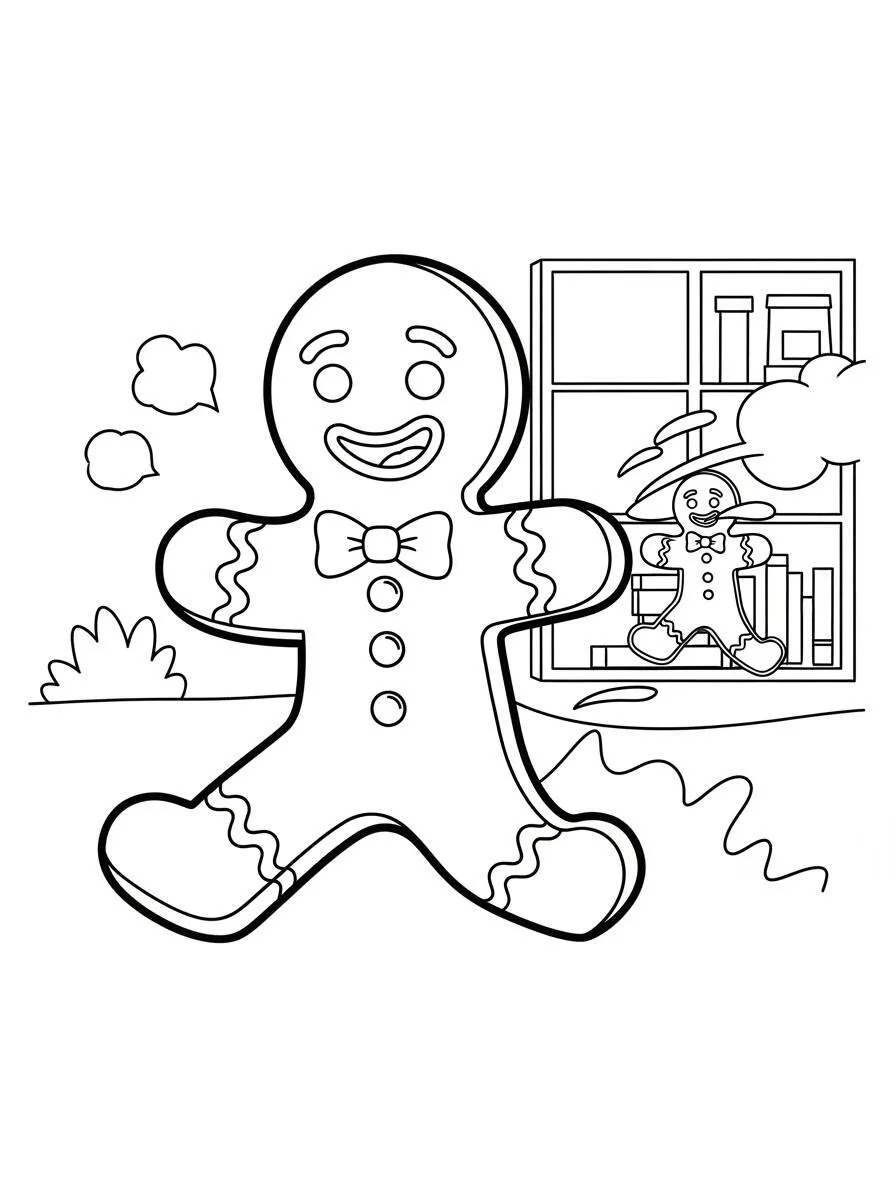 Coloriage Bonhomme en pain d'épice (Cookie) Heureux dans la maison en pain d'épice