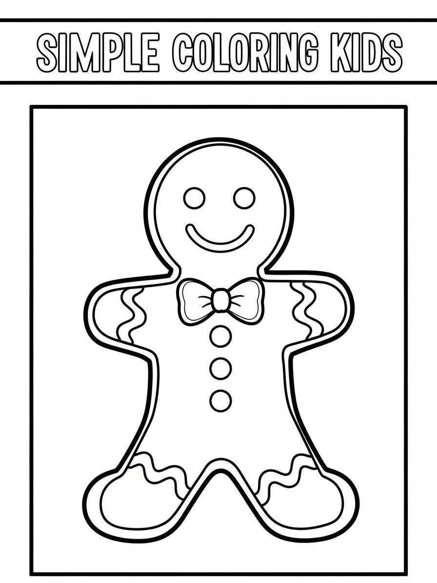 Coloriage mignon bonhomme en pain d'épice avec arc