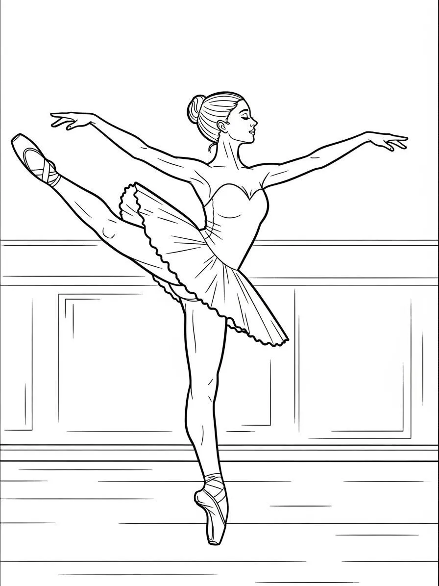 Dibujo de bailarina de ballet en posición arabesca para colorear