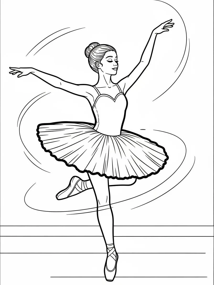 Dibujo de bailarina de ballet girando con tutú para colorear