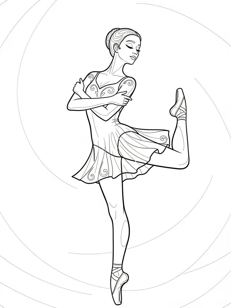 Coloriage Ballerine de ballet en position d'équilibre