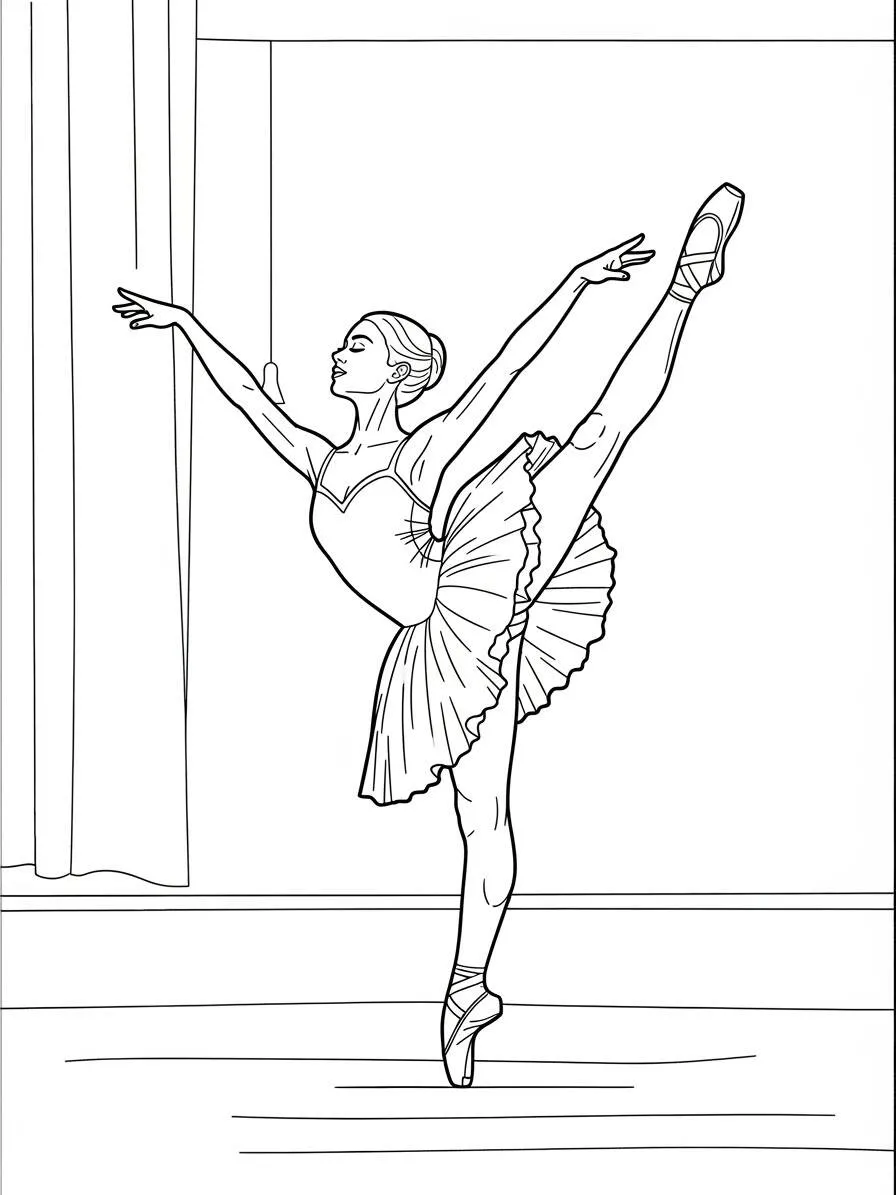 Coloriage Ballerine de ballet en position Arabesque