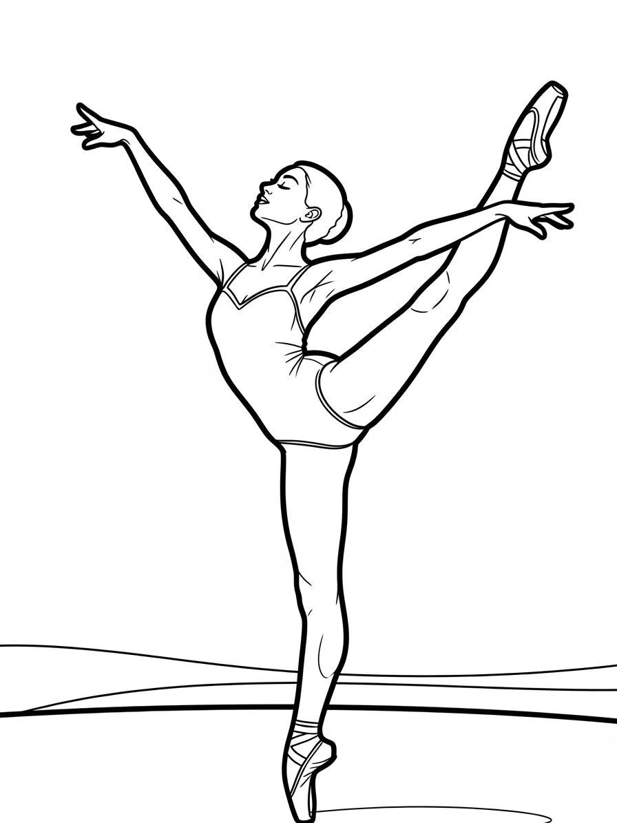 Dibujo de bailarina de ballet en posición arabesca para colorear