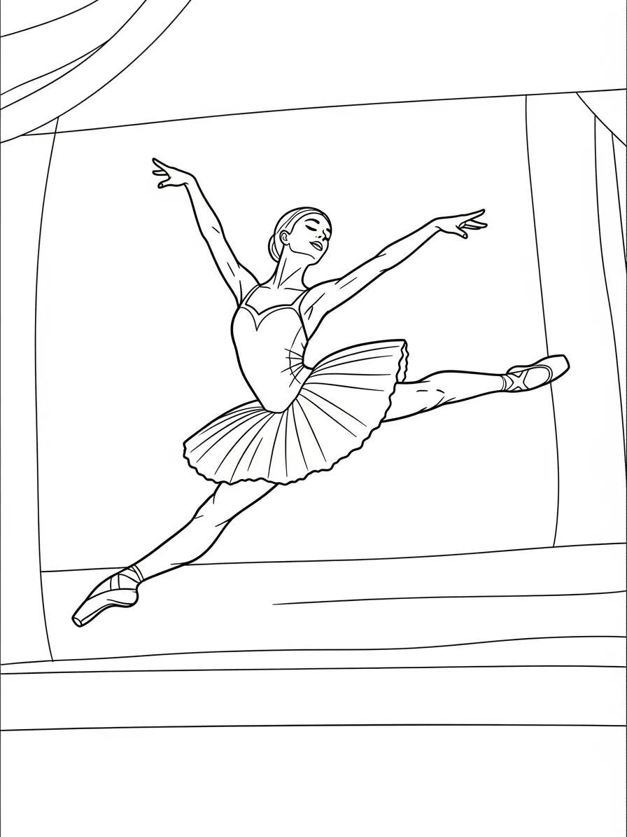 Dibujo de bailarina de ballet en posición de salto para colorear