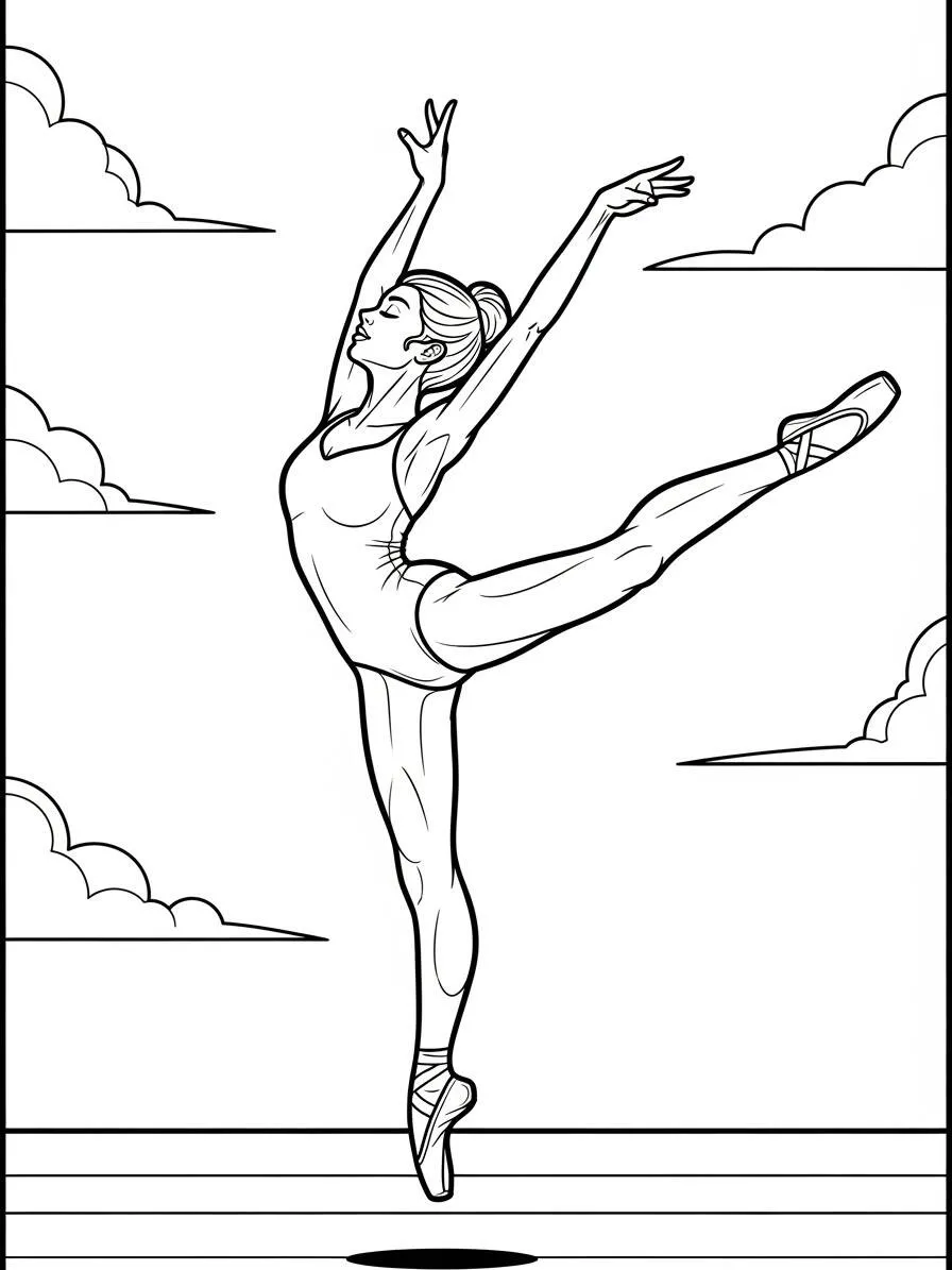 Dibujo de bailarina de ballet en posición arabesca para colorear